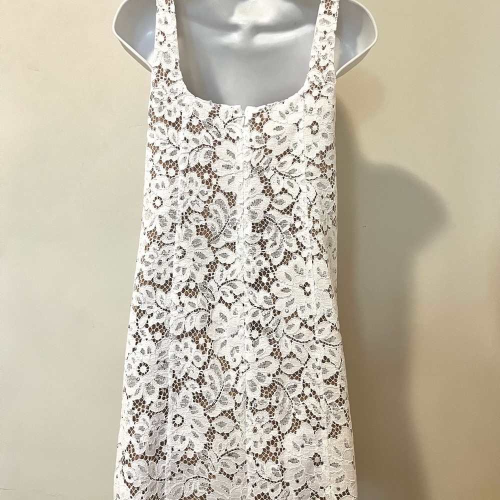 $298 MICHAEL Michael Kors Studded Corded Floral White Lace Mini Dress 0 - Picture 5 of 16